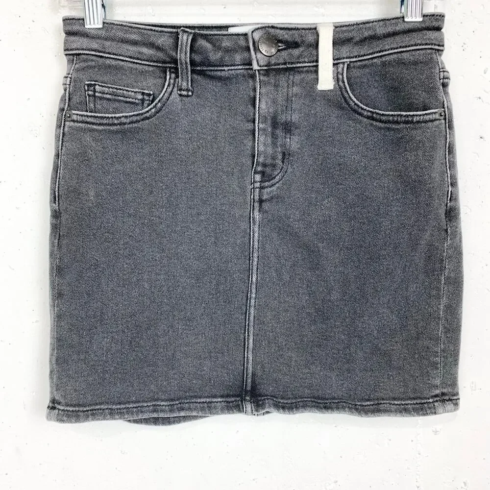Current Elliott The 5 Pocket Mini Denim Skirt Black White Cotton Stretch Size 26